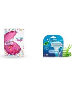 Gillette Venus Snap Hair Remover for Smooth Skin (with 3 refills) and Gillette Venus Hair Removal Razor Blades/Refills/Cartridges for Women – 4 Pieces (Aloe Vera)