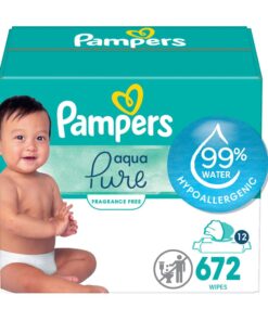 Pampers Aqua Pure Sensitive Baby Wipes, 99% Water, Hypoallergenic, Unscented Baby Wipes, 672 Baby Wipes Total (12 Flip-Top Packs)