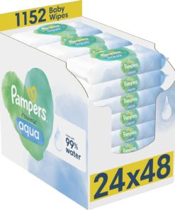 Pampers Harmonie Aqua Baby Wipes 24 Packs of 46 Wipes = 1152 Baby Wet Wipes, Help Restore Natural Skin pH,Delicate Lotion with 99% Water