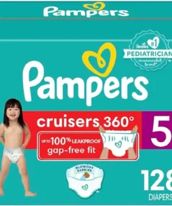 Pampers Cruisers 360 Diapers – Size 5, One Month Supply (128 Count), Pull-On Disposable Baby Diapers, Gap-Free Fit