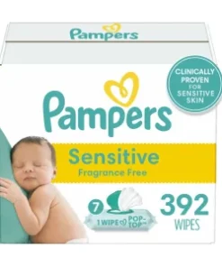 Pampers Baby Wipes, Sensitive, Perfume Free, 7X Pop-Top Packs, 392 Ct