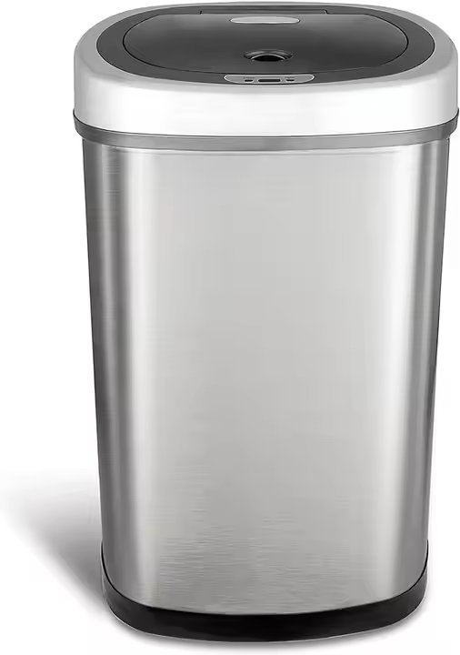 NINESTARS DZT-50-9 Automatic Touchless Infrared Motion Sensor Trash Can, 13 Gal 50L, Stainless Steel Base Oval, Silver Black Lid - Image 2