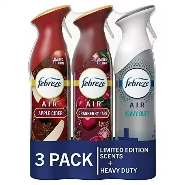 Febreze Heavy Duty Air Fresheners 8.8 oz. Pack 3 Apple Cider Cranberry Tart for Home or Car Crisp Clean Bathroom Room Spray